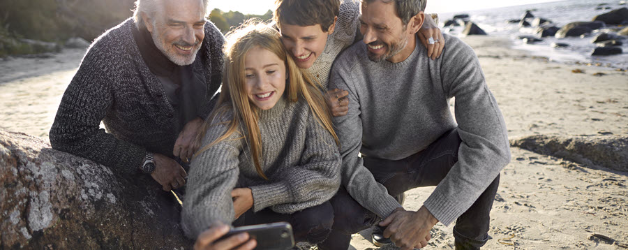 Family taking selfie on beach