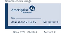 Photo of a sample check for an Ameriprise ONE Account.